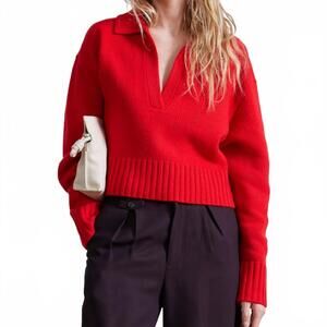 NEW APIECE APART split neck henley sweater in chili